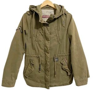 Khujo Military Green Zip Up Hooded Jacket Medium